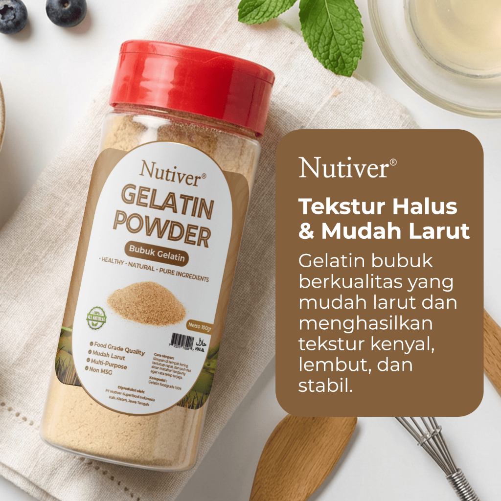 NUTIVER Gelatin Bubuk Food Grade 65gr Gelatin Powder Dessert Jelly Puding Kue