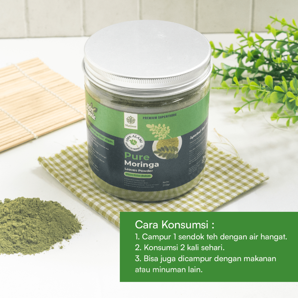 NUTIVER Daun Kelor Bubuk Original 100% Moringa Powder Bubuk Daun Kelor Pure 200gr