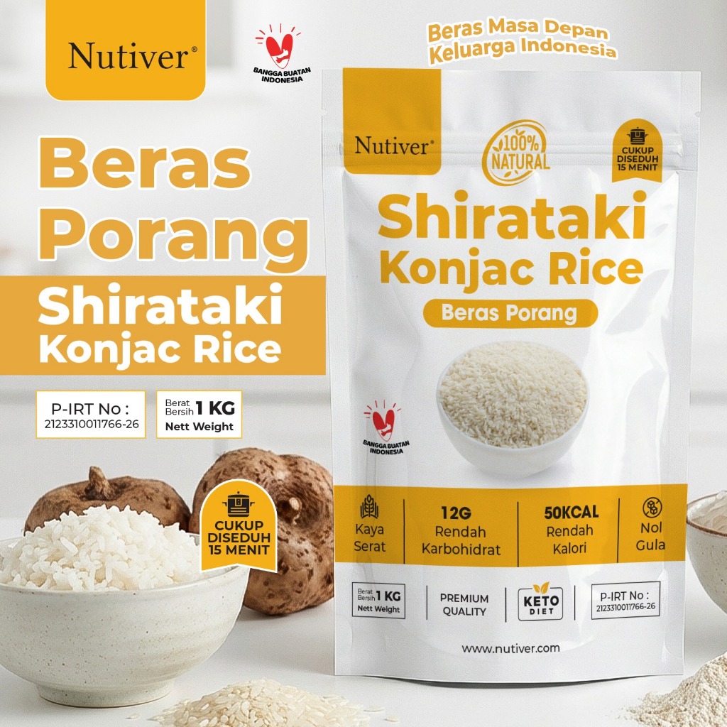 NUTIVER Beras Porang Untuk Diet Shirataki Konjac Rice Rendah Kalori dan Karbohidrat Netto 1 Kg