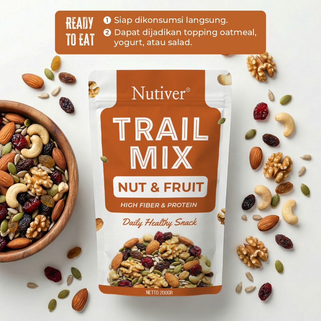 NUTIVER Trail Mix Nut & Fruit High Fiber & Protein 200gr Kacang dan Buah Kering Pilihan 200gr