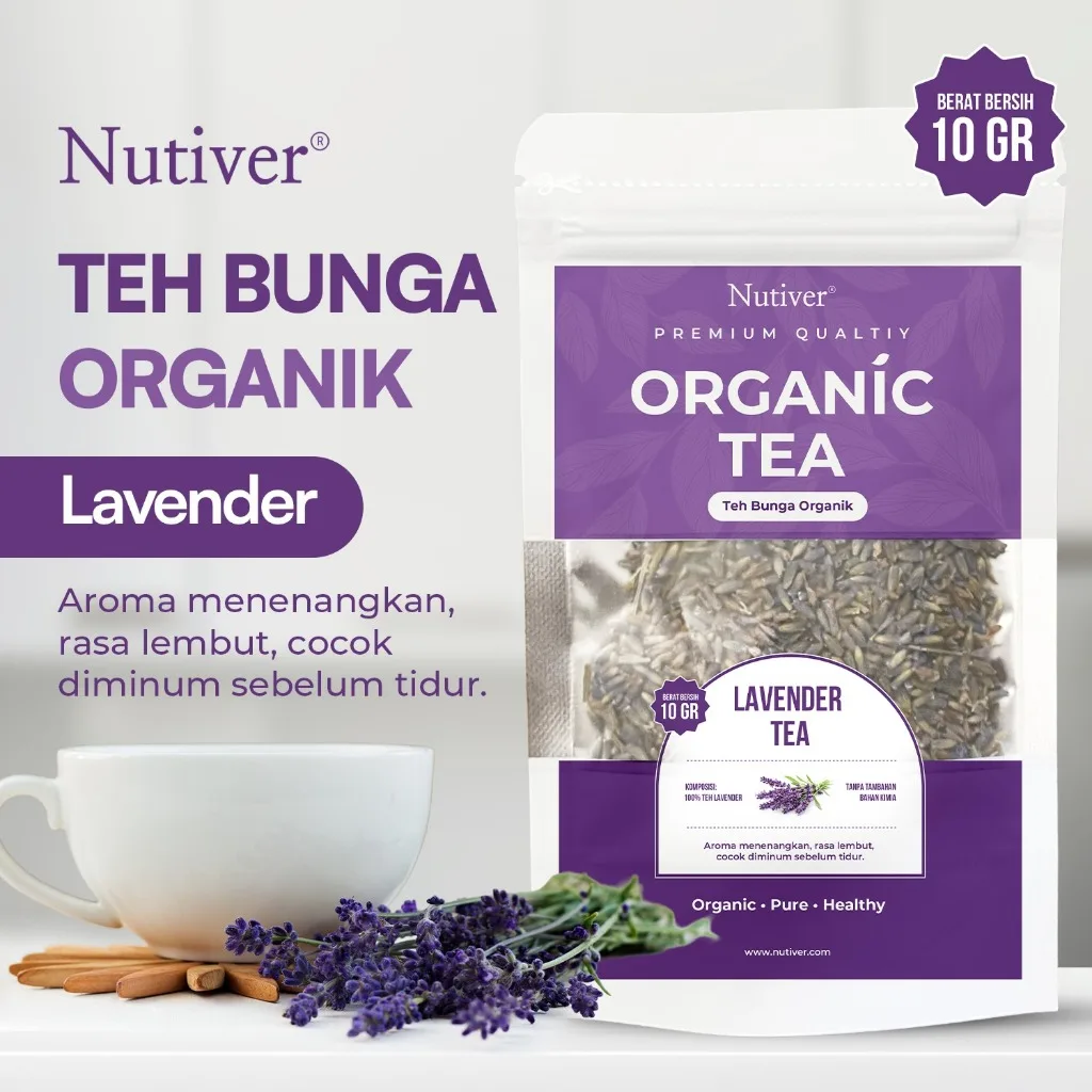 Nutiver Teh Bunga Organik Lavender Teh Herbal Aromatic Menenangkan Relaksasi Sebelum Tidur 10gr