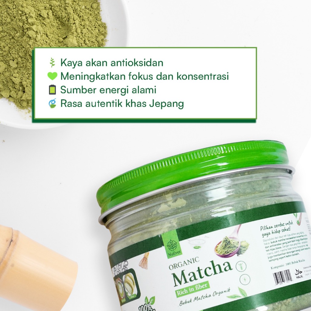 NUTIVER Pure Matcha Powder Premium Matcha Bubuk Matcha Organic & Original 200gr