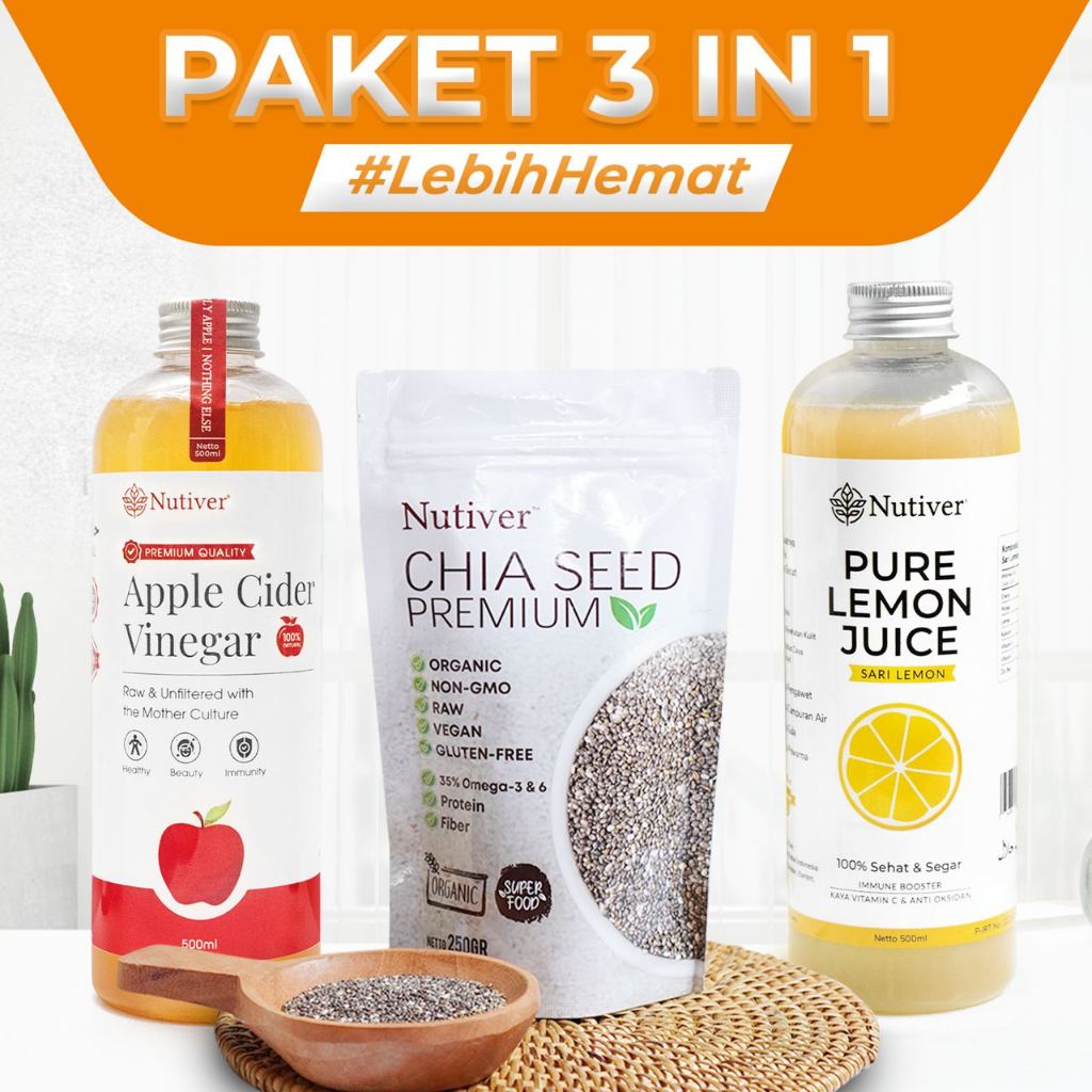 NUTIVER Paket 3 In 1 Cuka Apel + Sari Lemon + Chia Seed