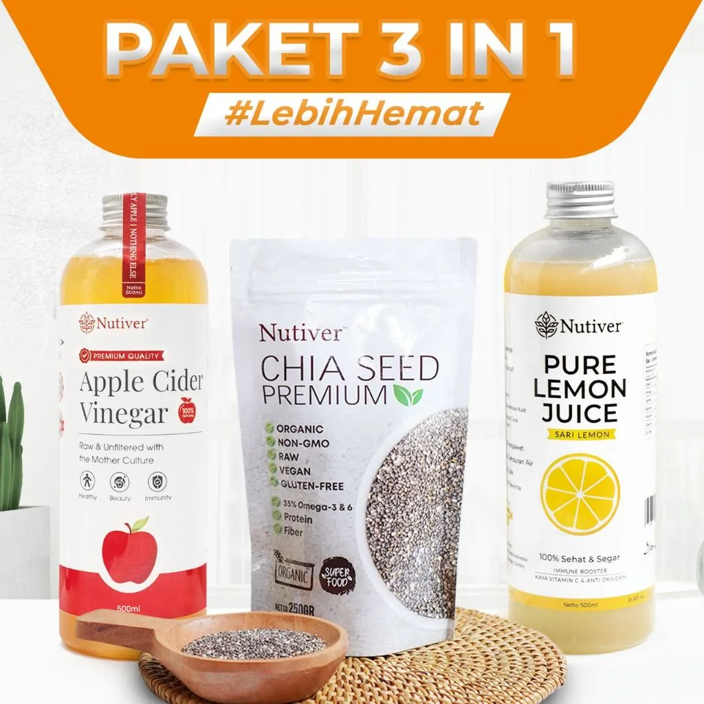 NUTIVER Paket 3 In 1 Cuka Apel + Sari Lemon + Chia Seed