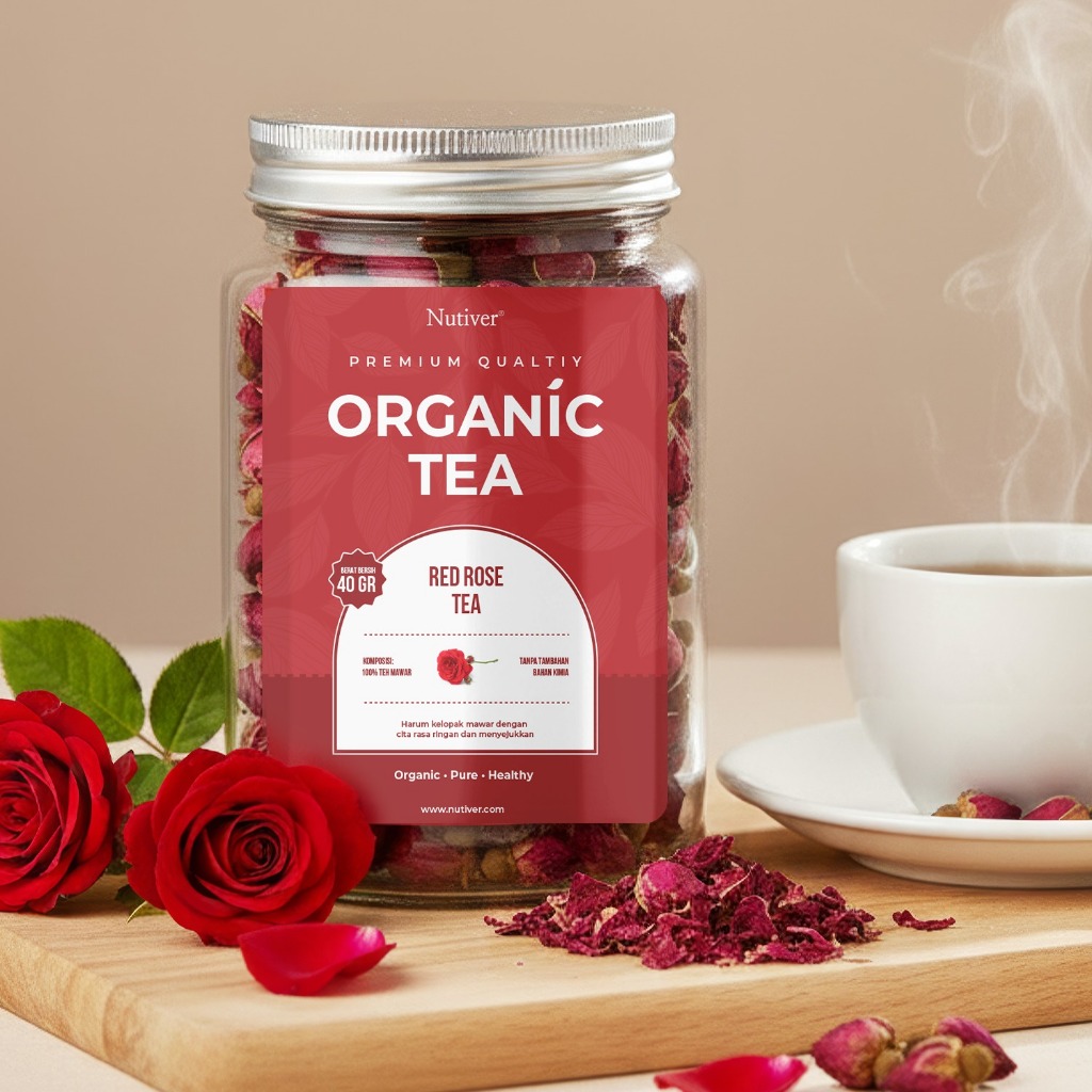 Nutiver Teh Bunga Organik Red Rose Tea Teh Mawar Herbal Aromatic Ringan Menyegarkan Tanpa Kafein 40g