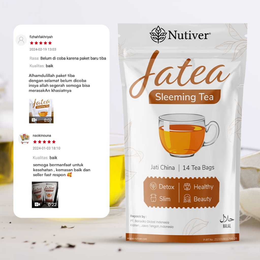 NUTIVER Teh Celup Daun Jati Cina Teh Pelangsing Slimming Tea Detox Alami Diet