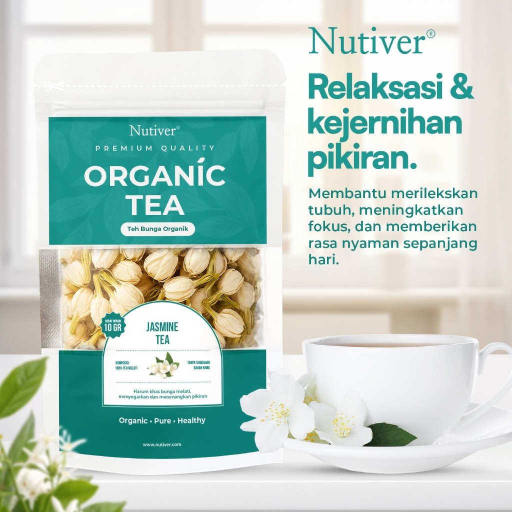 Nutiver Teh Bunga Melati Organik Organic Tea Jasmine  Premium Relaxing Aroma Harum Alami 10gr