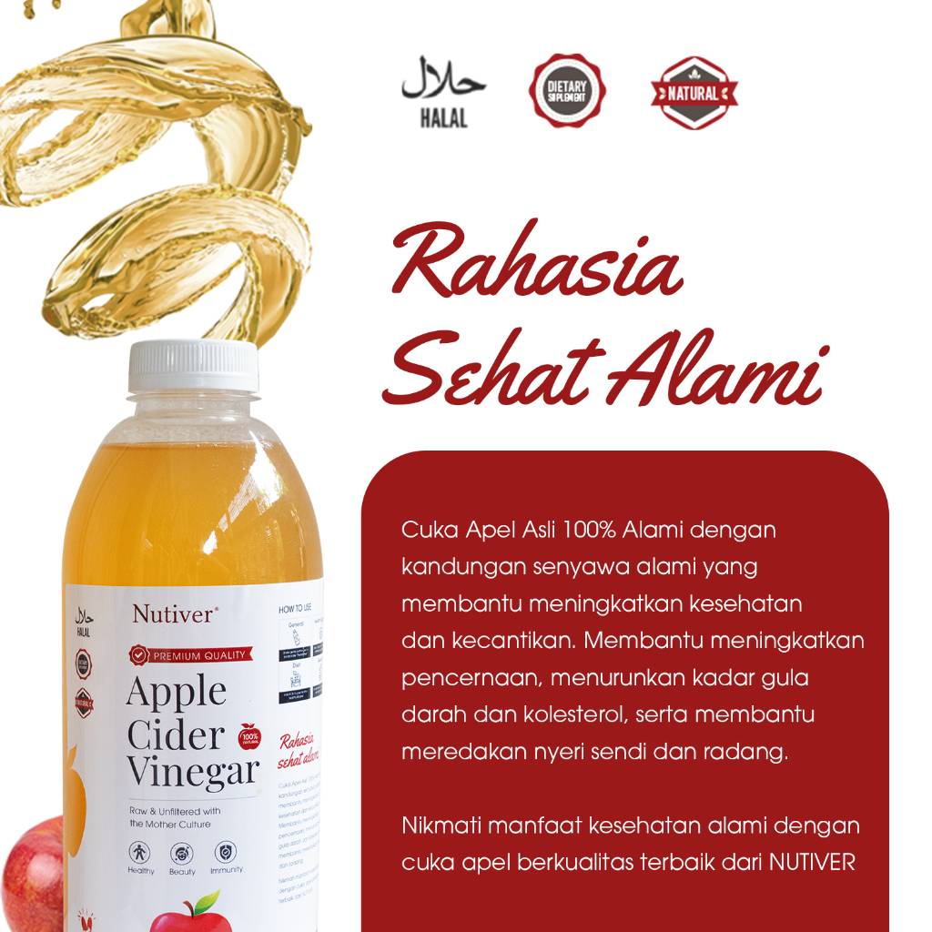 Nutiver Cuka Apel Organik With The Mother 1 Liter - Minuman Sehat untuk Diet
