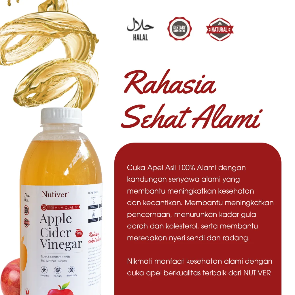 Nutiver Cuka Apel Organik With The Mother 1 Liter - Minuman Sehat untuk Diet