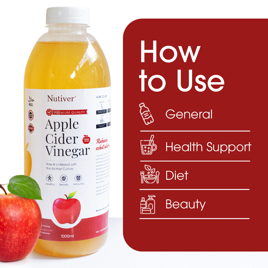 Nutiver Cuka Apel Organik With The Mother 1 Liter - Minuman Sehat untuk Diet