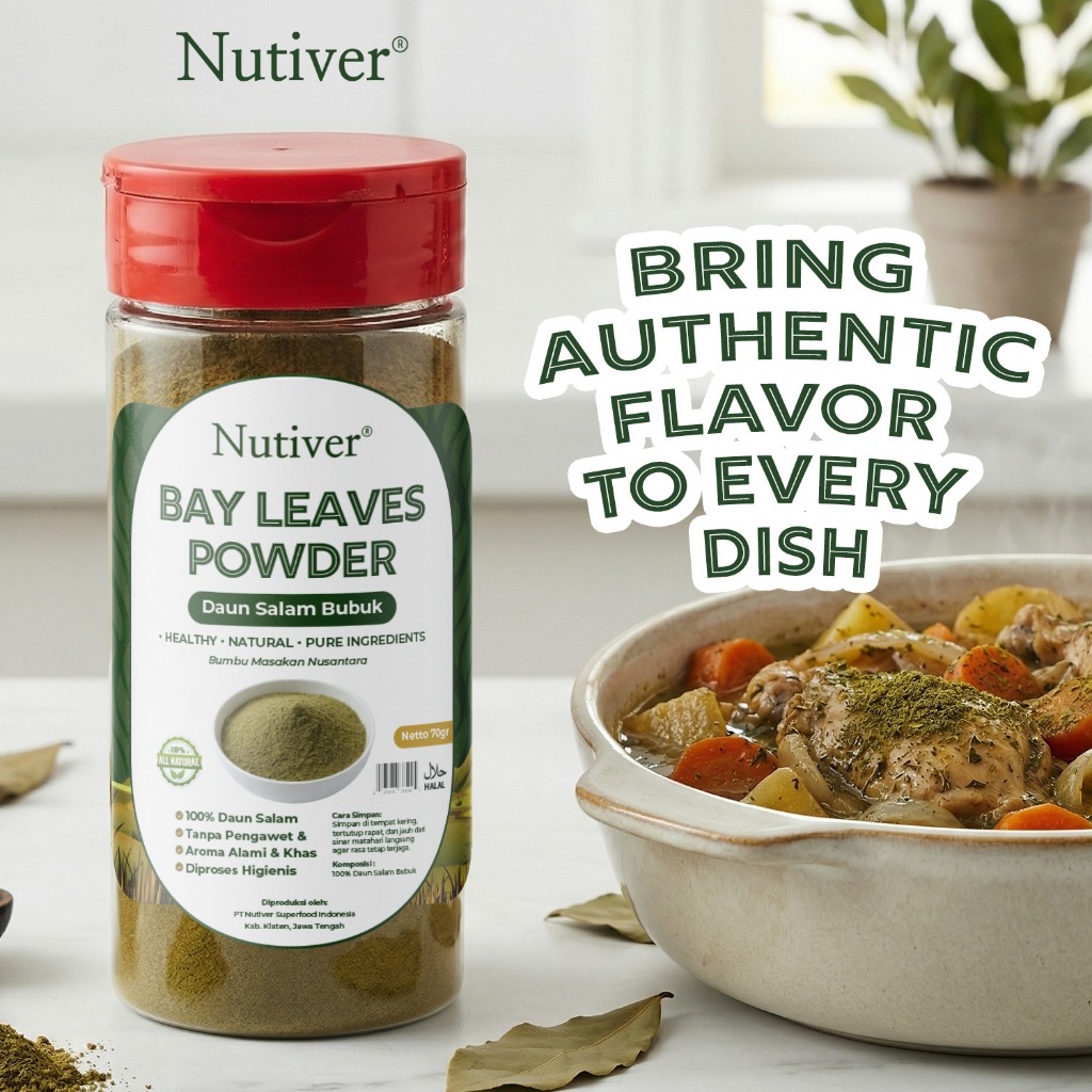NUTIVER Daun Salam Bubuk 70gr Bay Leaves Powder Daun Salam Bumbu Masak Alami Aroma Khas Tanpa Pengawet