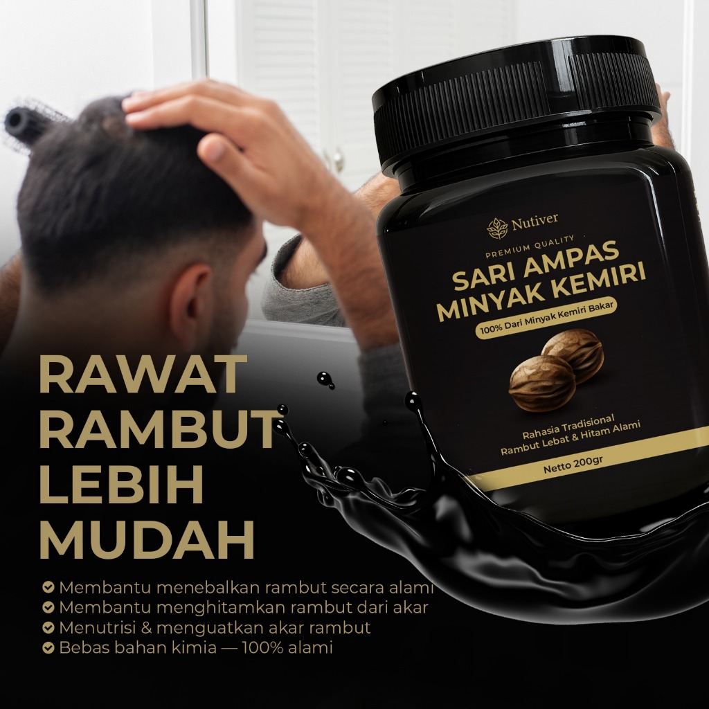 Nutiver Ampas Minyak Kemiri Bakar Sari Kemiri 100% Alami Perawatan Rambut Lebat & Hitam