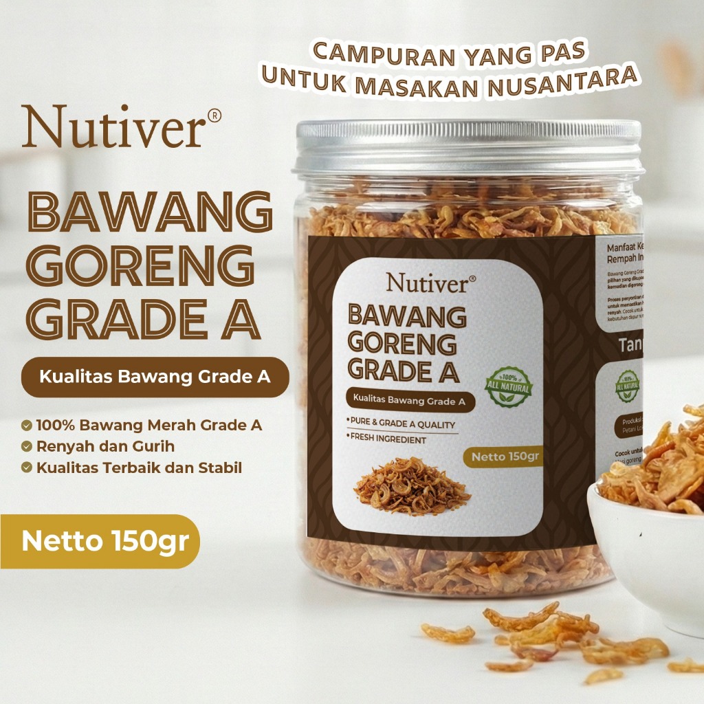 NUTIVER Bawang Goreng Grade A 150gr Bawang Grade A Renyah Gurih 150gr Bumbu Nasi Goreng Mie Instan