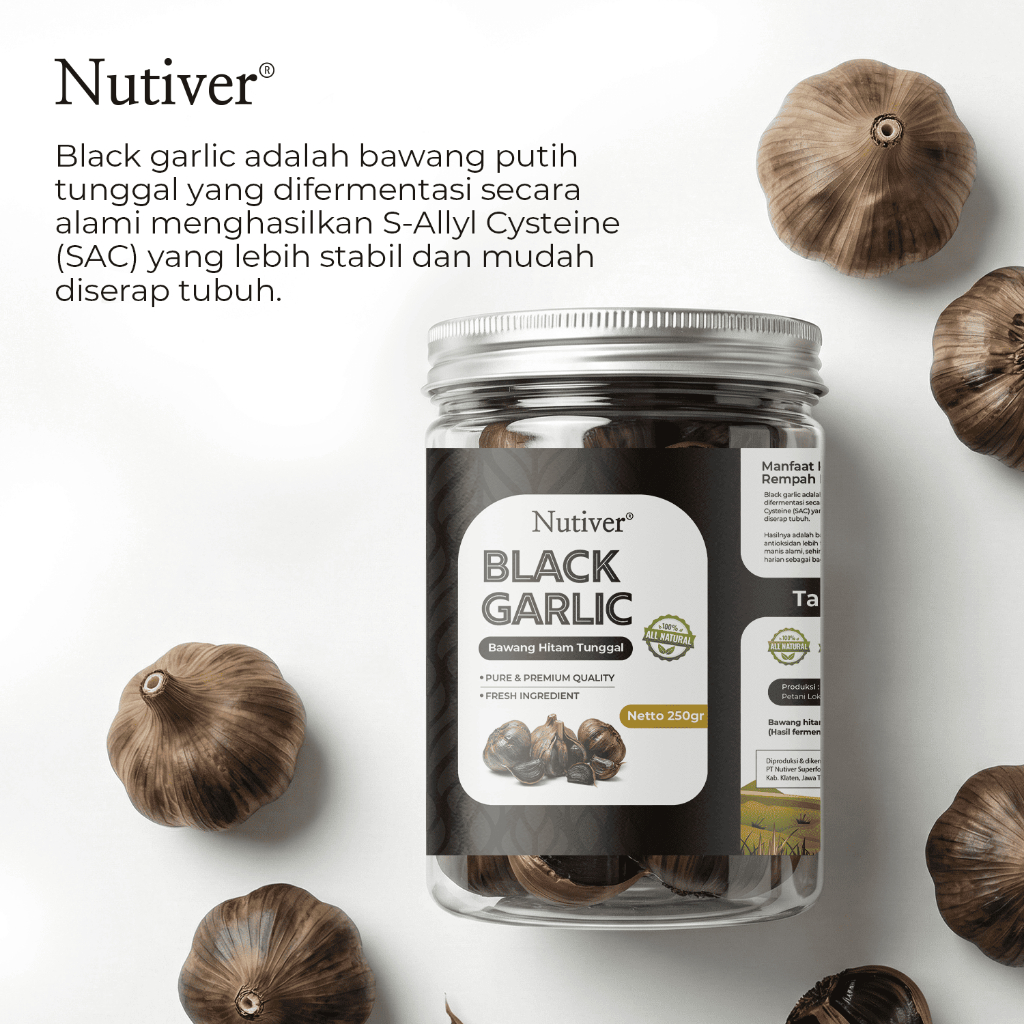 NUTIVER Black Garlic 250g Bawang Hitam Tunggal Premium Kaya Antioksidan Suplemen Kesehatan Alami