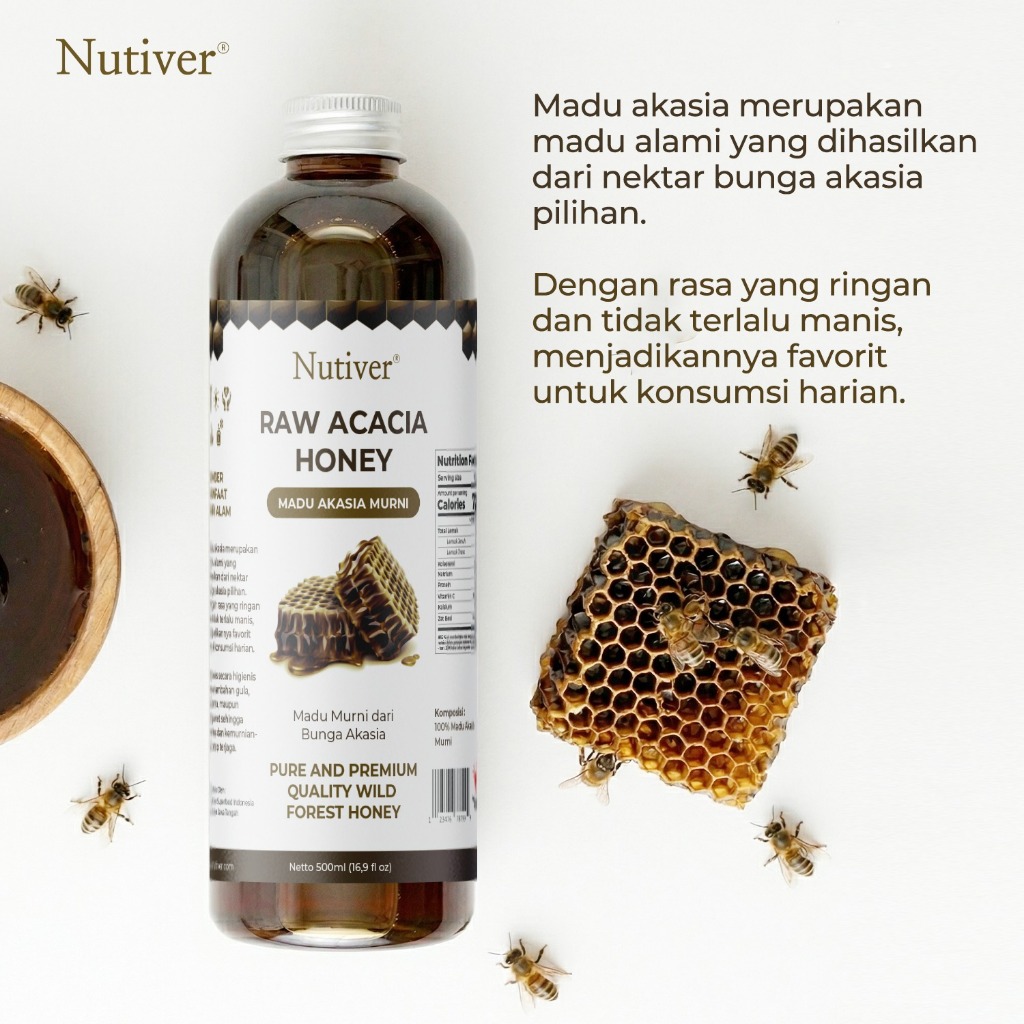 NUTIVER Madu Akasia Raw Honey Madu Asli 100% Tanpa Bahan Campuran Premium Kaya Manfaat