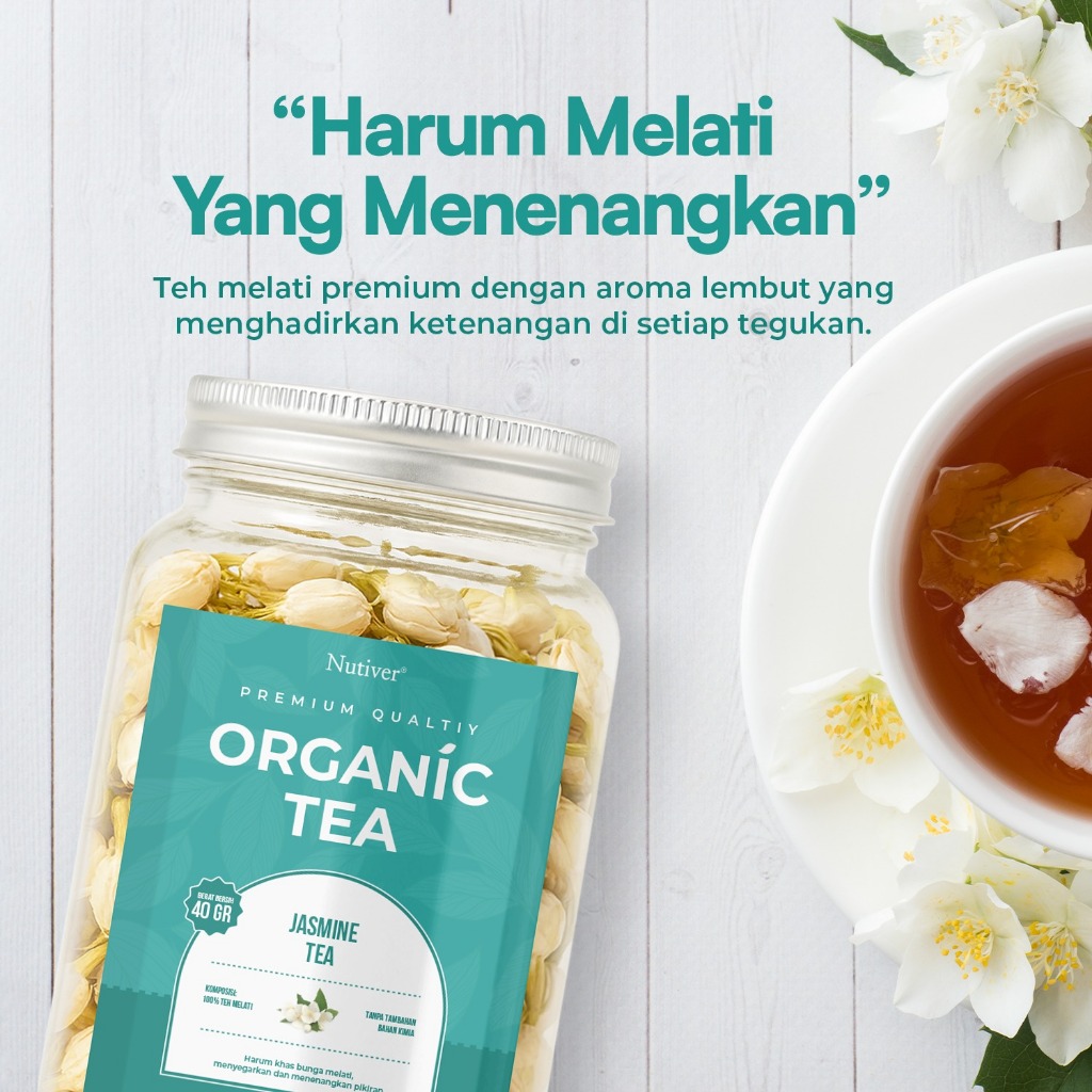 Nutiver Teh Bunga Melati Organik Organic Tea Jasmine  Premium Relaxing Aroma Harum Alami 40gr
