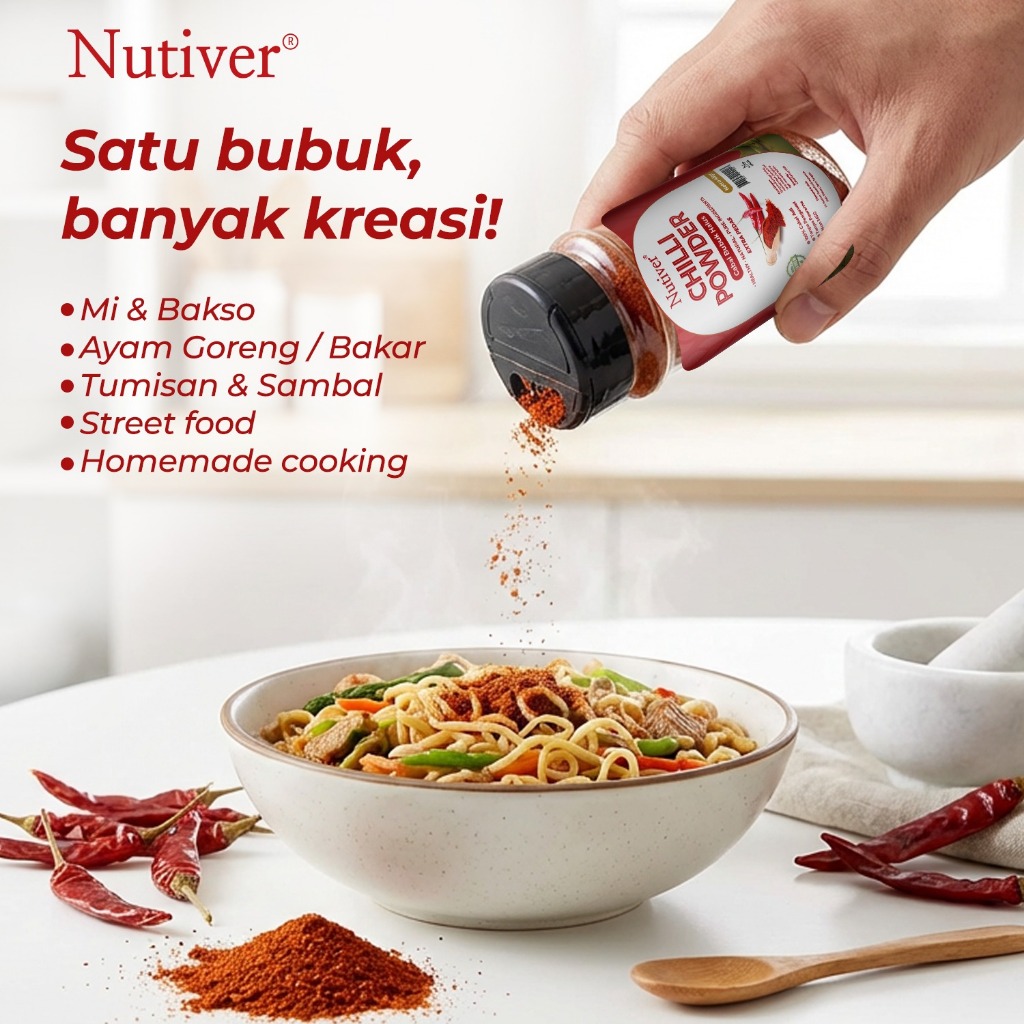 NUTIVER Chili Powder Cabai Bubuk Halus 45gr Cabe Bubuk Original Bubuk Cabe Pedas Asli Tanpa MSG