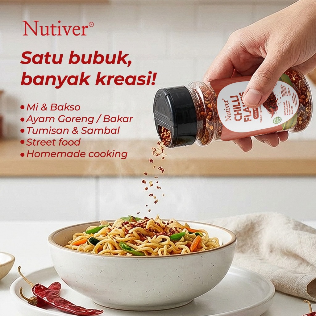 NUTIVER Chilli Flakes Cabai Bubuk Kasar 45gr Cabe Bubuk Original Bubuk Cabe Pedas Alami Tanpa MSG