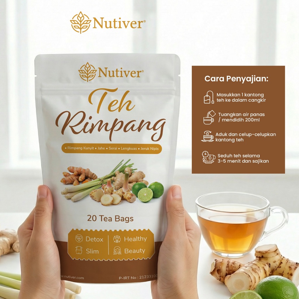 NUTIVER Teh Rimpang Herbal 20 Tea Bag – Teh Celup Detox Diet Slim Kunyit Jahe Minuman Herbal Kesehatan Tubuh