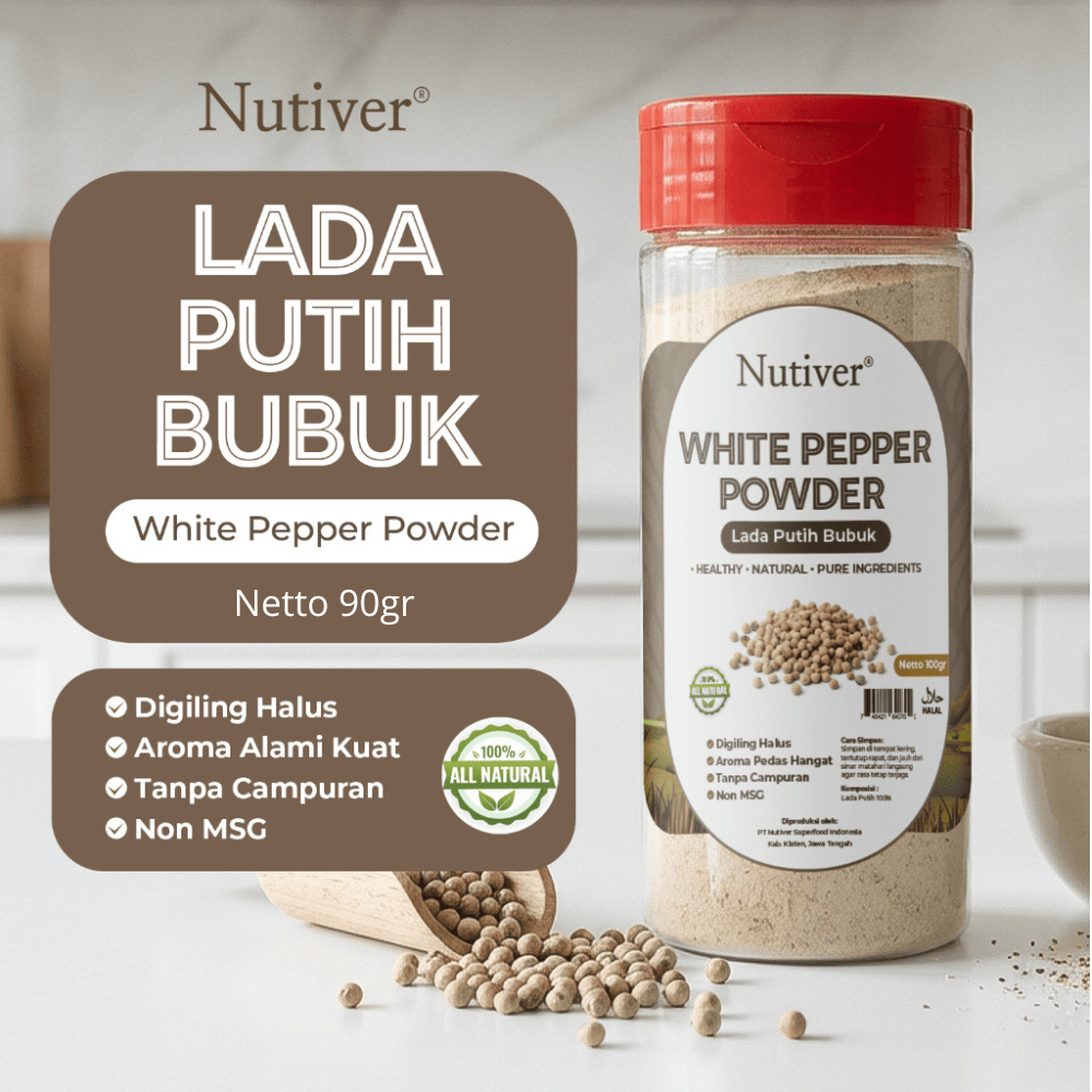 Nutiver Lada Putih Bubuk 90gr White Pepper Powder Asli Bumbu Dapur Premium Non MSG