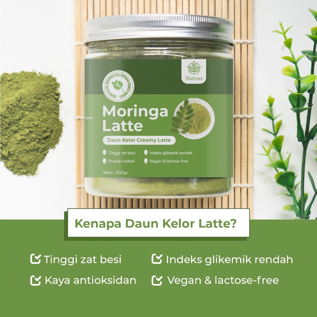 NUTIVER Moringa Latte Minuman Daun Kelor Bubuk Kelor Latte Vegan Moringa Powder Bebas Laktosa 200gr