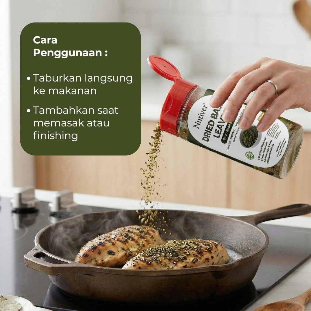 NUTIVER Dried Basil Leaves Powder 40gr Bubuk Daun Basil Kering Bumbu Italian Herbal Natural Tanpa Pengawet