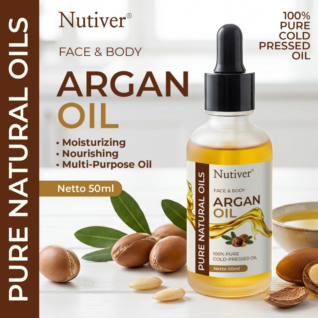 NUTIVER Argan Oil 50ml Asli 100% Cold Pressed – Minyak Argan Wajah Rambut Kulit Kering