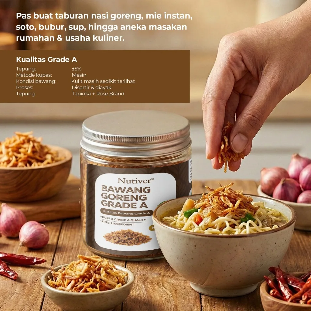 NUTIVER Bawang Goreng Grade A 150gr Bawang Grade A Renyah Gurih 150gr Bumbu Nasi Goreng Mie Instan