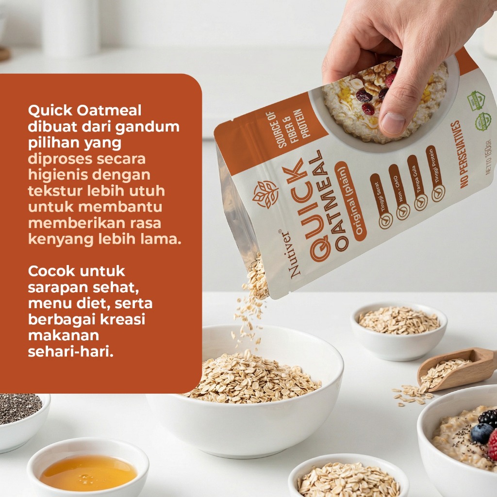 NUTIVER Quick Oatmeal 150gr Oat Instan Cepat Saji Sarapan Sehat Tinggi Serat Praktis