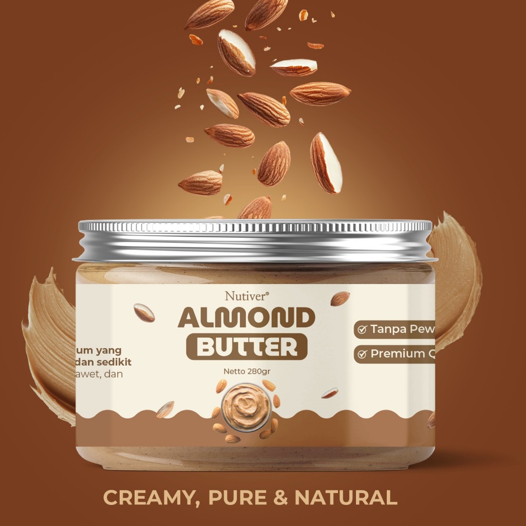 Nutiver Almond Butter 280gr | Selai Almond Premium Creamy Tanpa Pewarna & Pengawet Sehat Bergizi