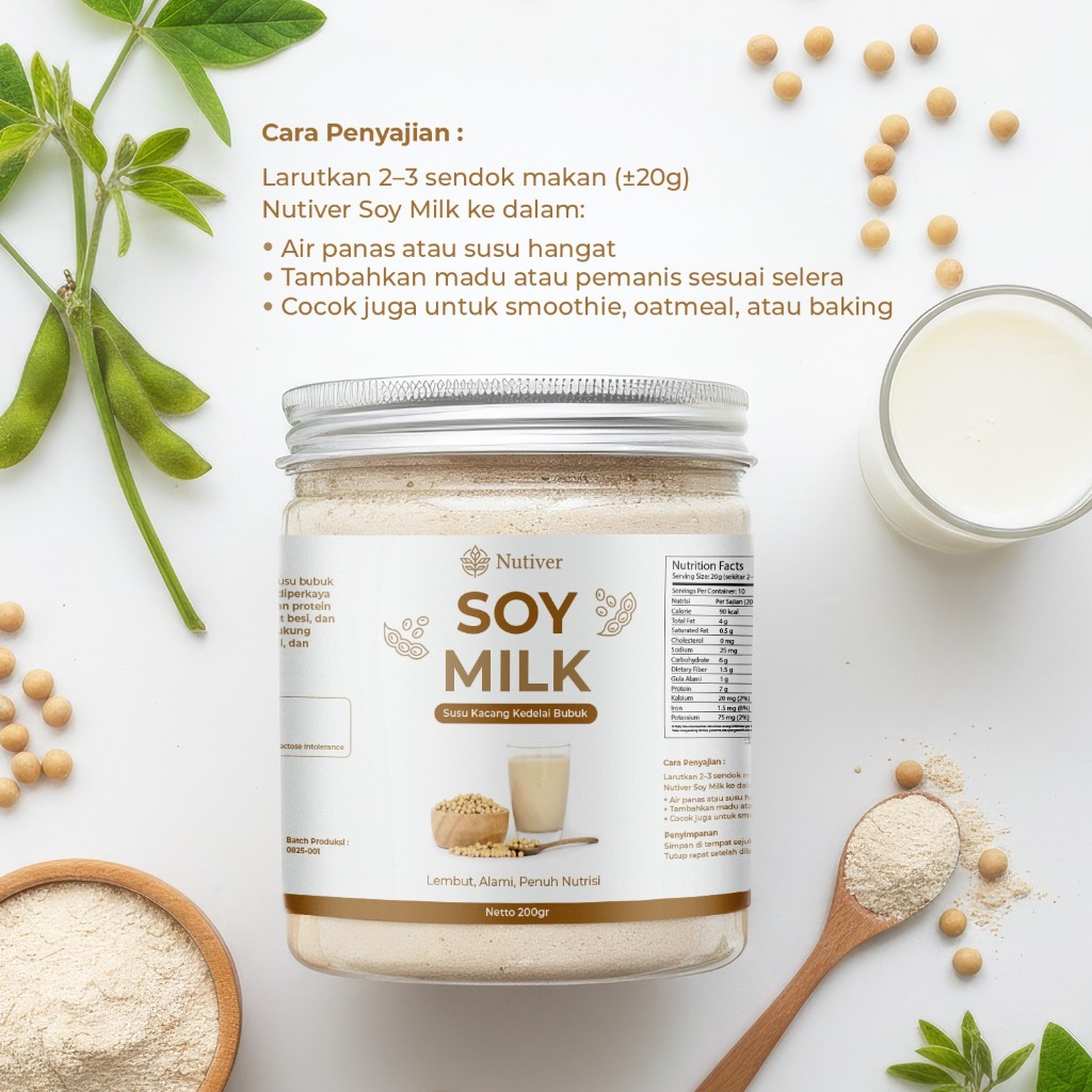 NUTIVER Susu Kedelai Bubuk Soy Milk Powder Kedele Bubuk Alami Tanpa Gula Tambahan 200gr