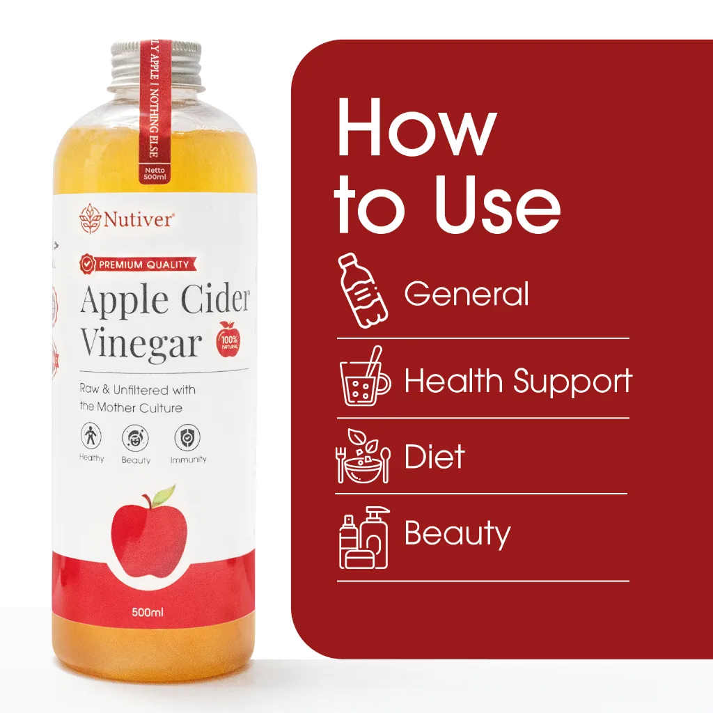 NUTIVER Cuka Apel Organik 500ml With The Mother Apple Cider Vinegar Original untuk Diet