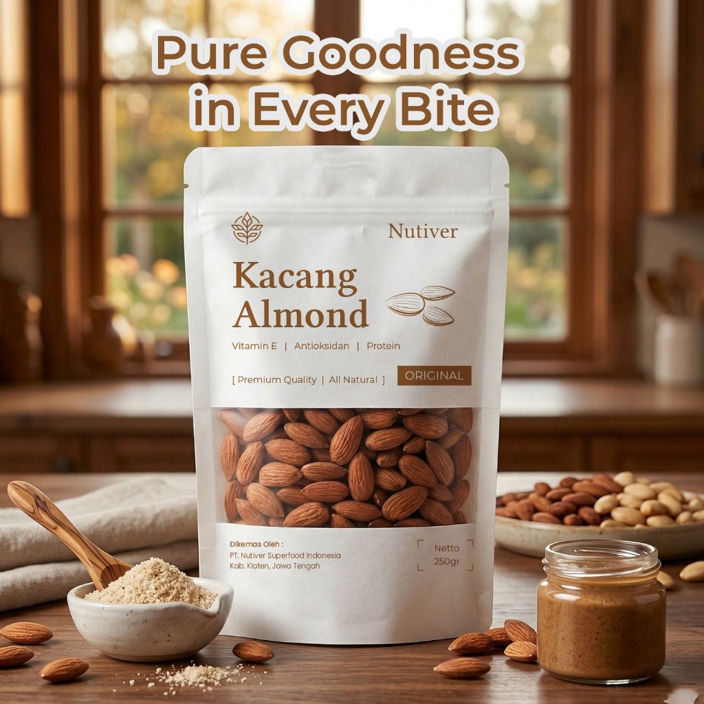 NUTIVER Kacang Almond Original 250gr Almond Natural Siap Makan Snack Sehat Tanpa Pengawet