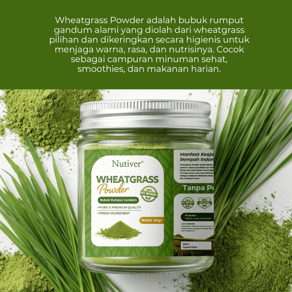 NUTIVER Wheatgrass Powder 45gr Bubuk Rumput Gandum Superfood Detox Imun Alami