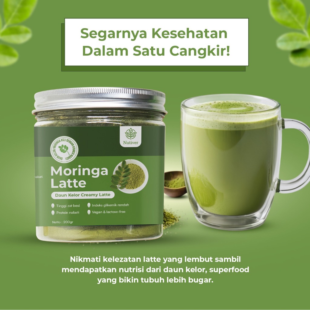 NUTIVER Moringa Latte Minuman Daun Kelor Bubuk Kelor Latte Vegan Moringa Powder Bebas Laktosa 200gr