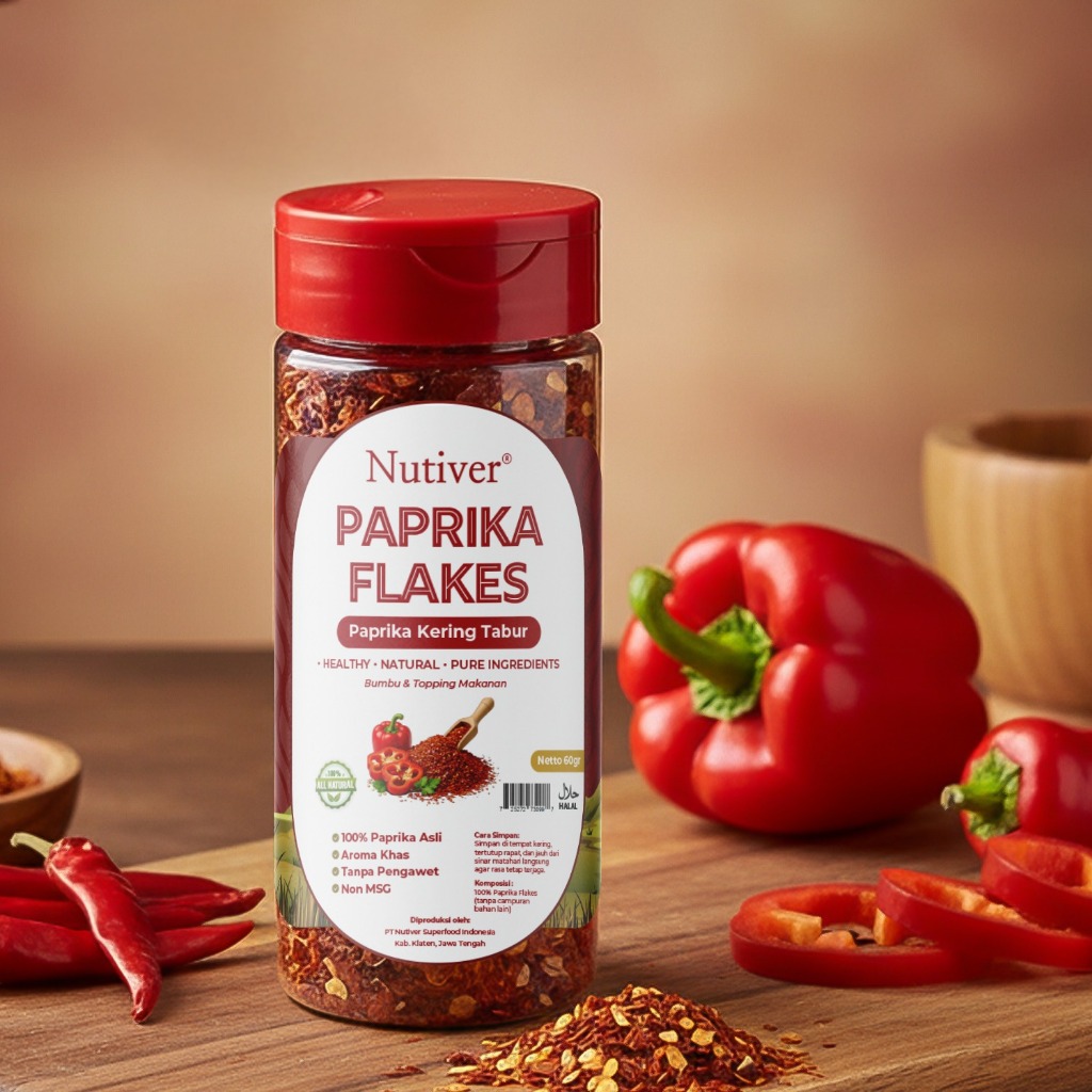 NUTIVER Paprika Flakes 60gr Paprika Bubuk Kasar Kering Tabur Bumbu Tabur Masakan Non MSG