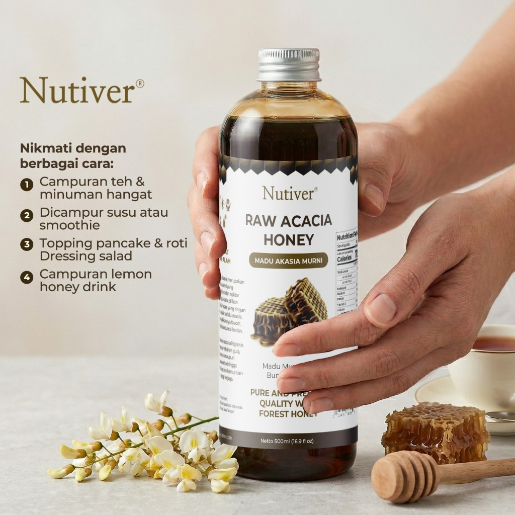 NUTIVER Madu Akasia Raw Honey Madu Asli 100% Tanpa Bahan Campuran Premium Kaya Manfaat