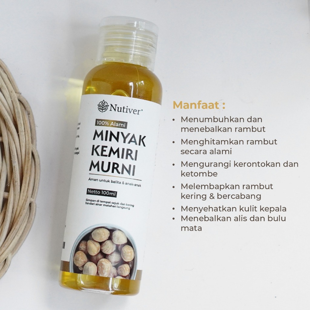 NUTIVER Minyak Kemiri Murni 100% Asli Penumbuh Rambut Anti Rontok Penebal Rambut Alami 100Ml
