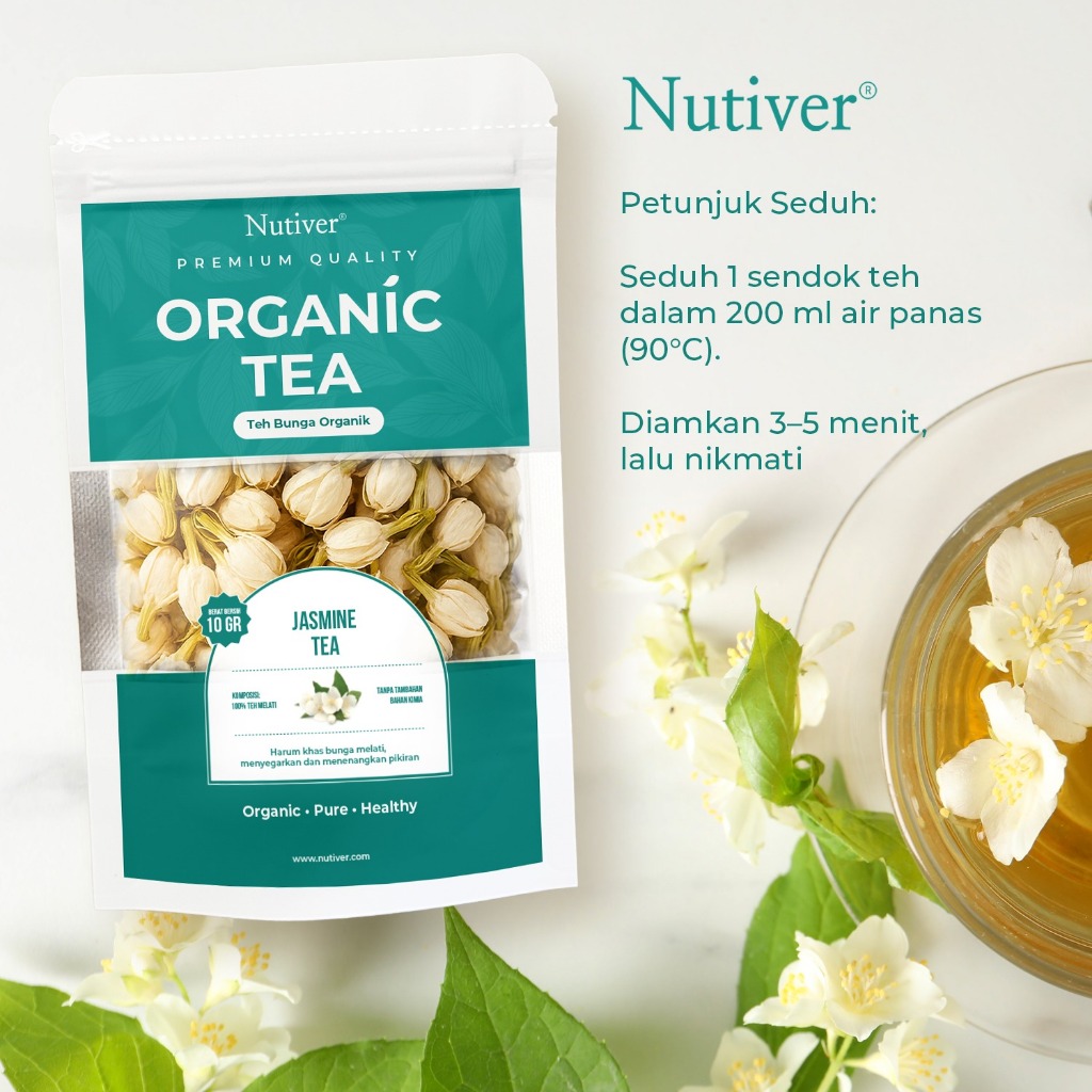 Nutiver Teh Bunga Melati Organik Organic Tea Jasmine  Premium Relaxing Aroma Harum Alami 10gr