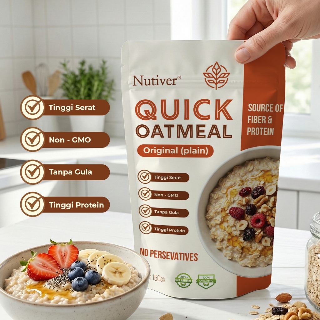 NUTIVER Quick Oatmeal 150gr Oat Instan Cepat Saji Sarapan Sehat Tinggi Serat Praktis