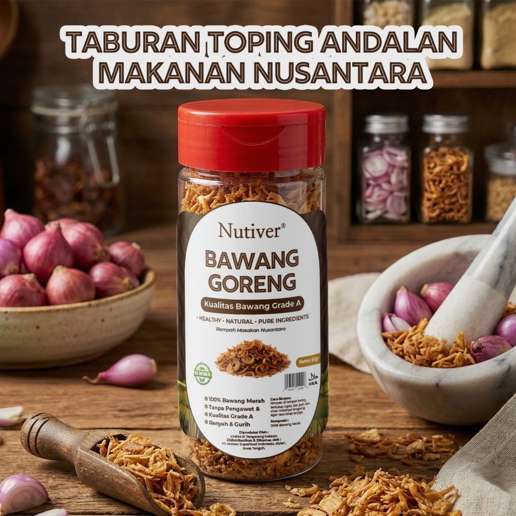 NUTIVER Bawang Goreng Grade A 50gr Renyah Gurih Premium Taburan Siap Saji Non MSG