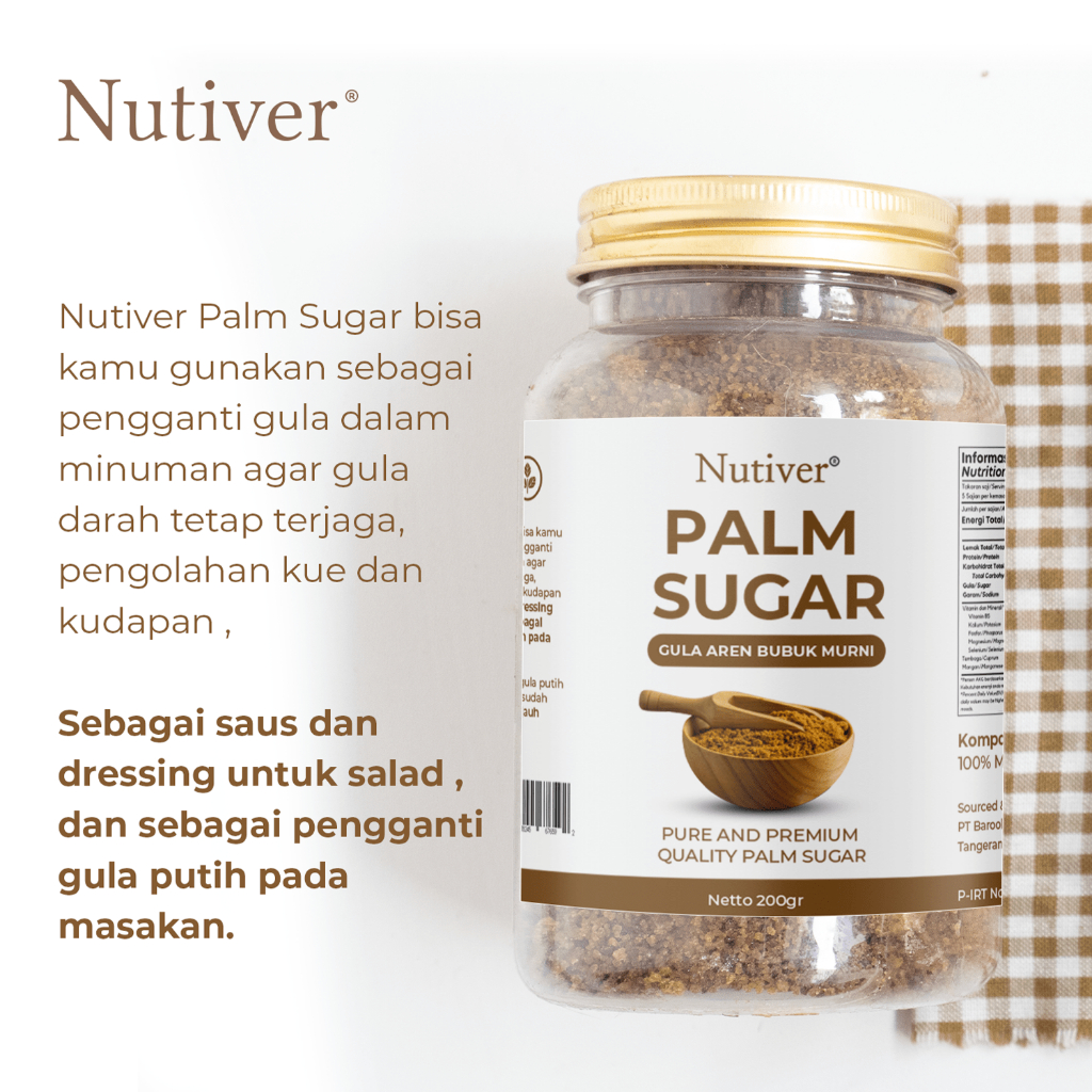 NUTIVER Gula Aren Bubuk Organik Palm Sugar Powder Nira Aren Asli Natural Manis Alami 200gr