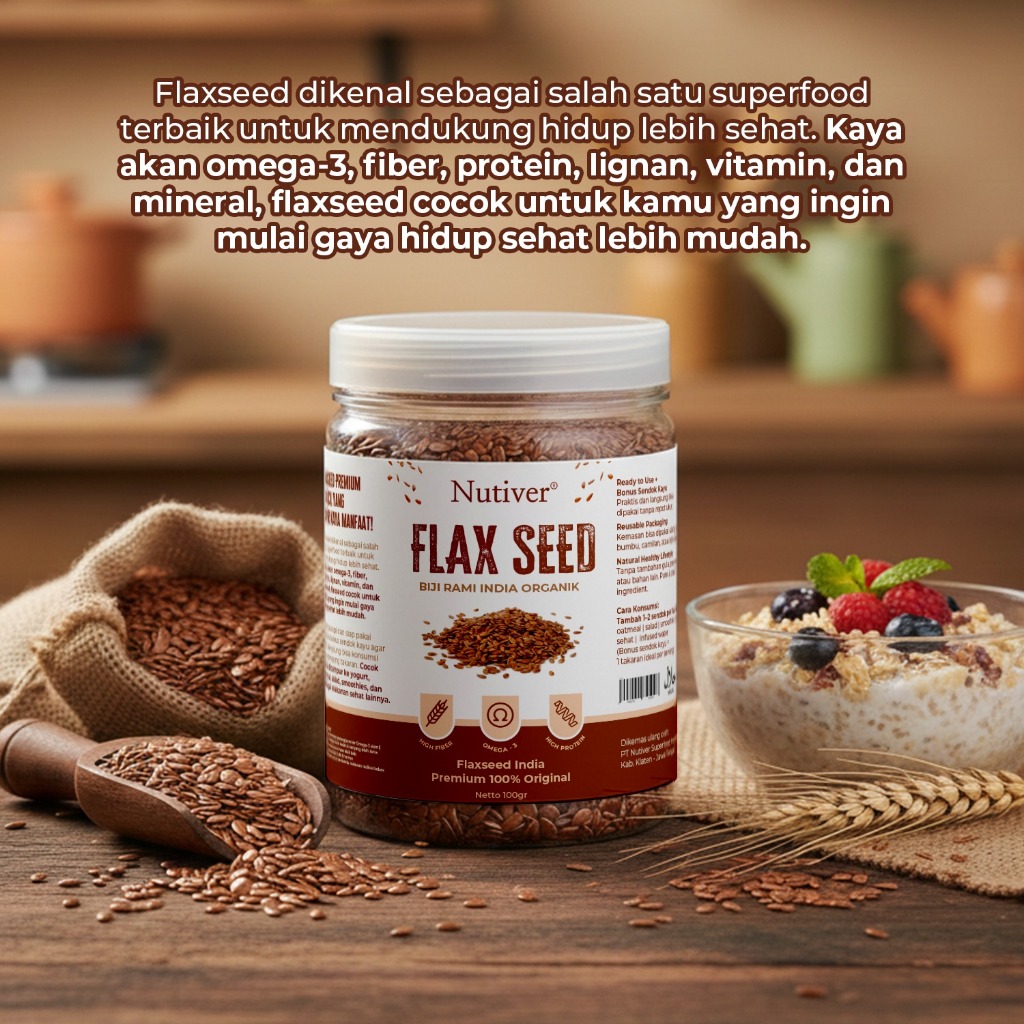 NUTIVER Organic Flaxseed India Premium 100% Original | Flax Seed India | Flaxseeds Biji Rami India Organik | Super Food Kaya Manfaat