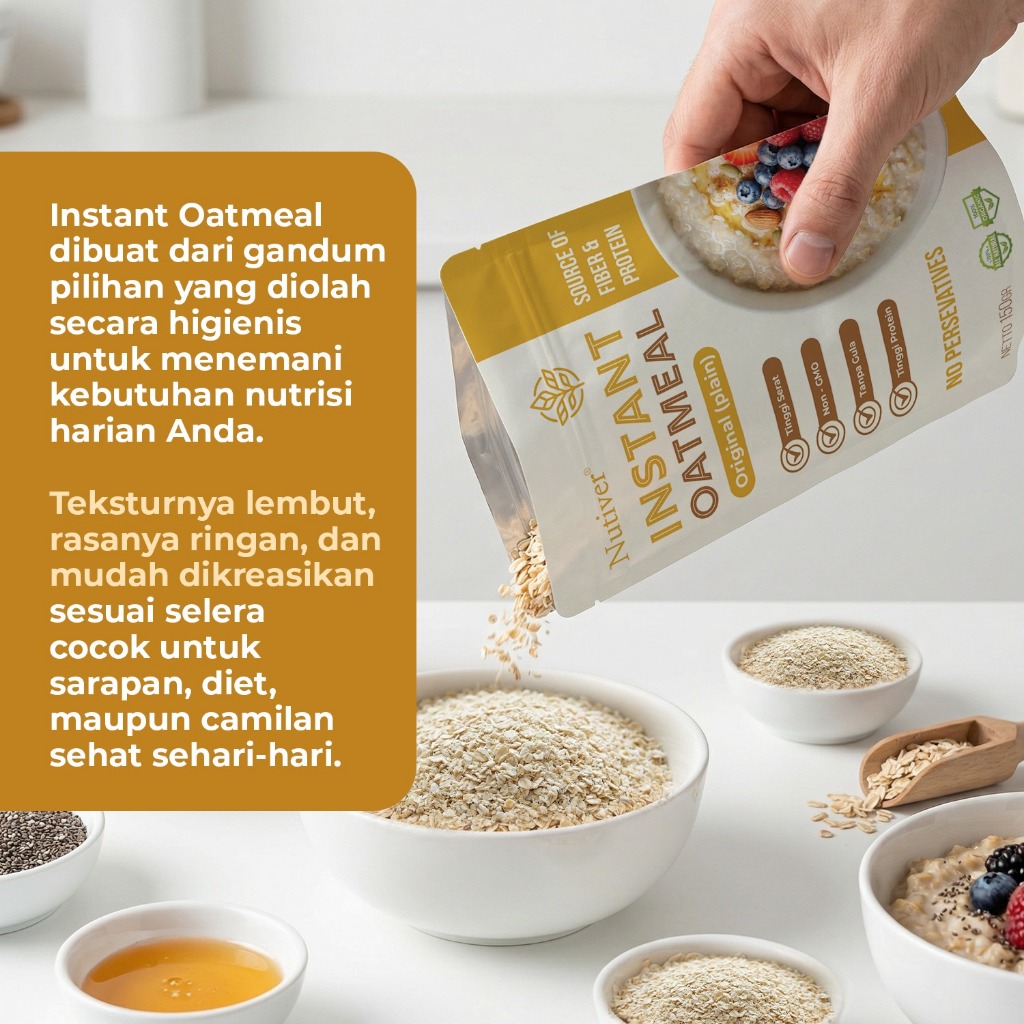 NUTIVER Instant Oatmeal 150gr Biji Gandum Instan Saji Sarapan Sehat Tinggi Serat Non GMO