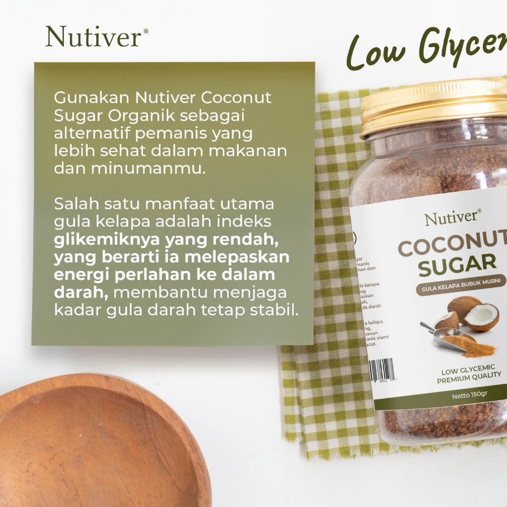 Nutiver Gula Kelapa Organik Coconut Sugar Powder Natural Gula Kelapa Bubuk Murni Manis Alami