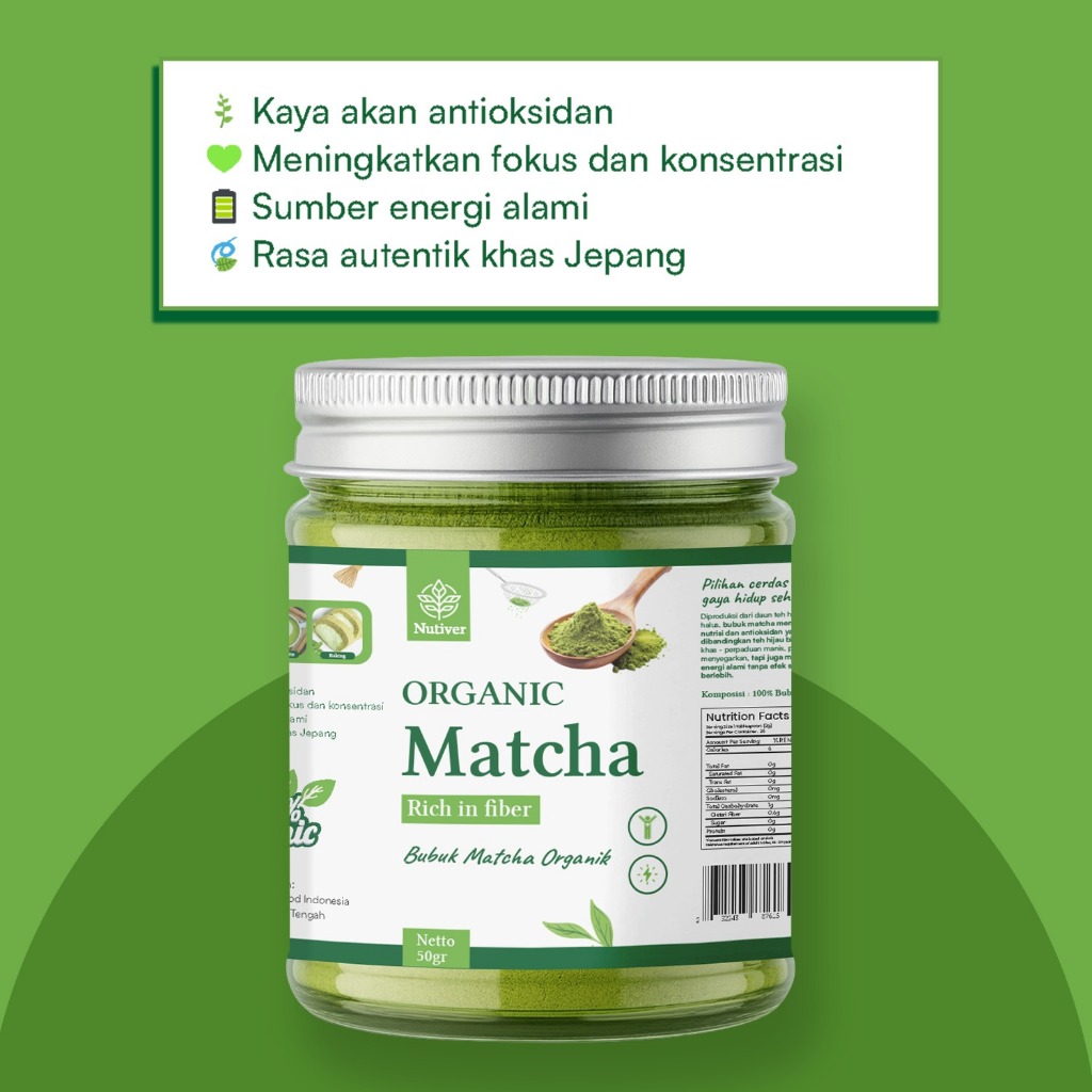 NUTIVER Pure Matcha Powder Premium Matcha Bubuk Matcha Organic & Original 50gr