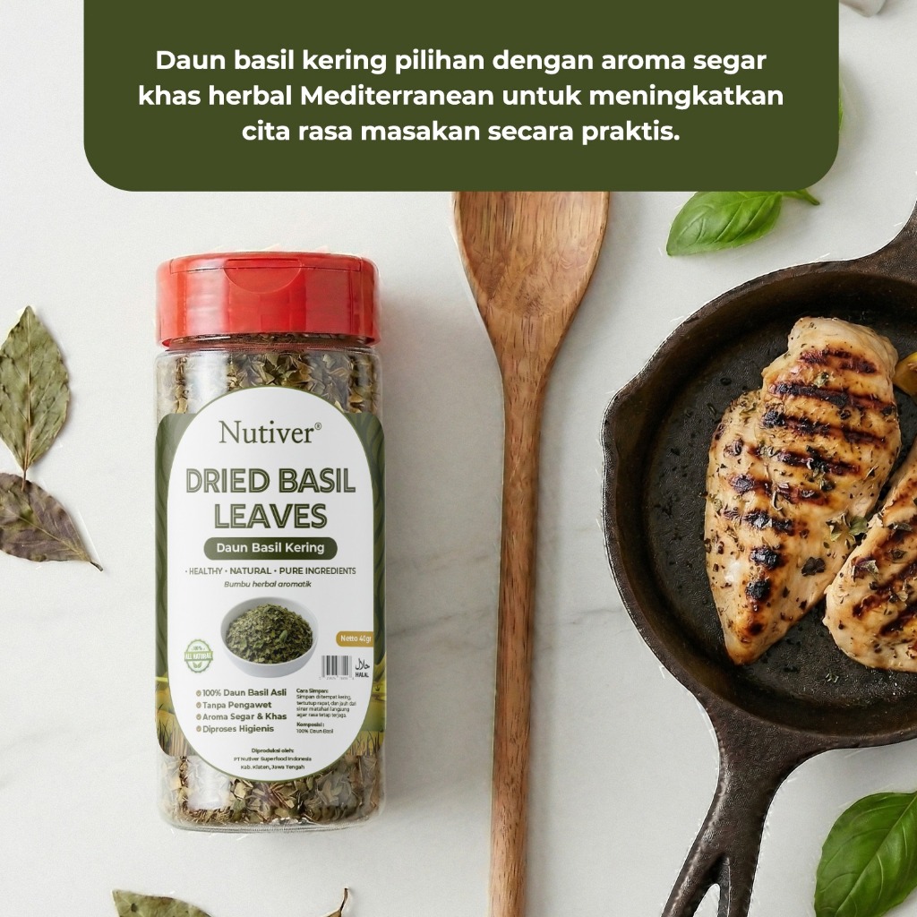 NUTIVER Dried Basil Leaves Powder 40gr Bubuk Daun Basil Kering Bumbu Italian Herbal Natural Tanpa Pengawet