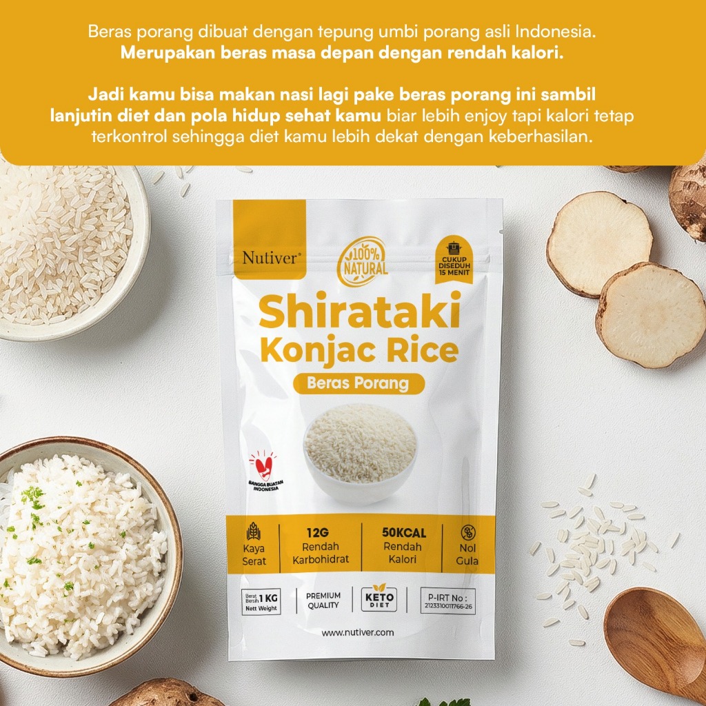 NUTIVER Beras Porang Untuk Diet Shirataki Konjac Rice Rendah Kalori dan Karbohidrat Netto 1 Kg