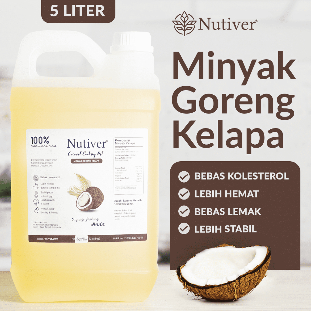 NUTIVER Minyak Goreng Kelapa 5 Liter Coconut Cooking Oil Sehat & Hemat untuk Memasak