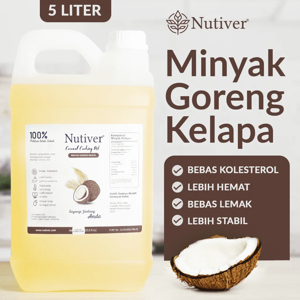 NUTIVER Minyak Goreng Kelapa 5 Liter Coconut Cooking Oil Sehat & Hemat untuk Memasak